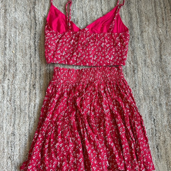 Princess Polly Red Pink Floral Ruffled Two Piece Summer Vacation Set Size 0 - Picture 5 of 5
